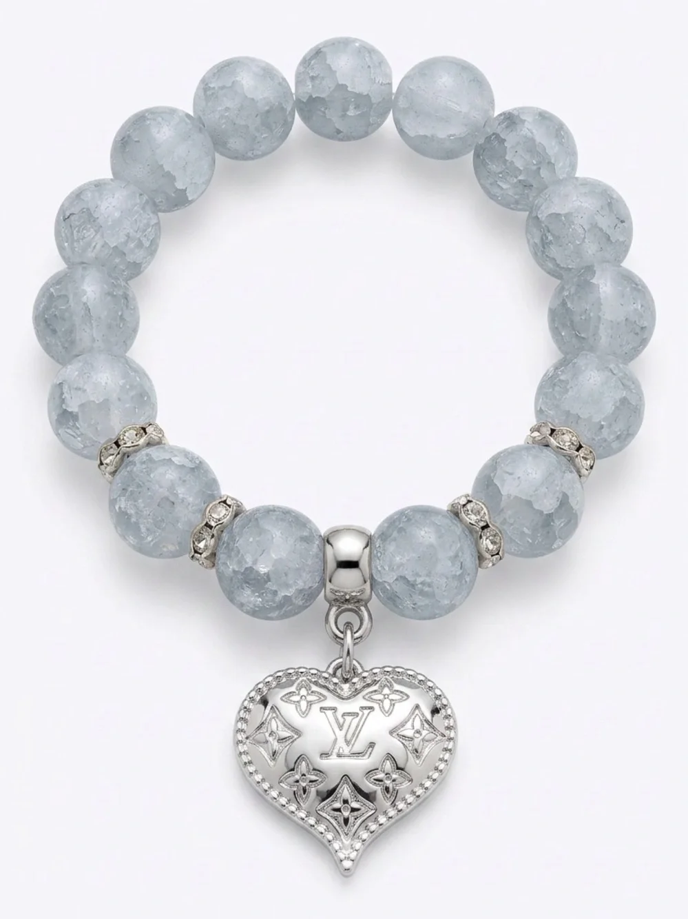 Light Blue Faceted Bead Bracelet with Heart Charm